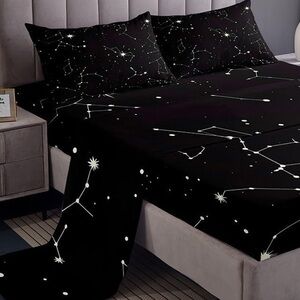 Feelyou Kids Twin Black White Galaxy Starry Sky Bedding Sheet Set